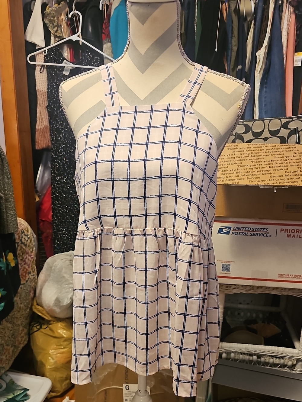 Urban Outfitters Baby Pink and Blue Checked Mini Sundress